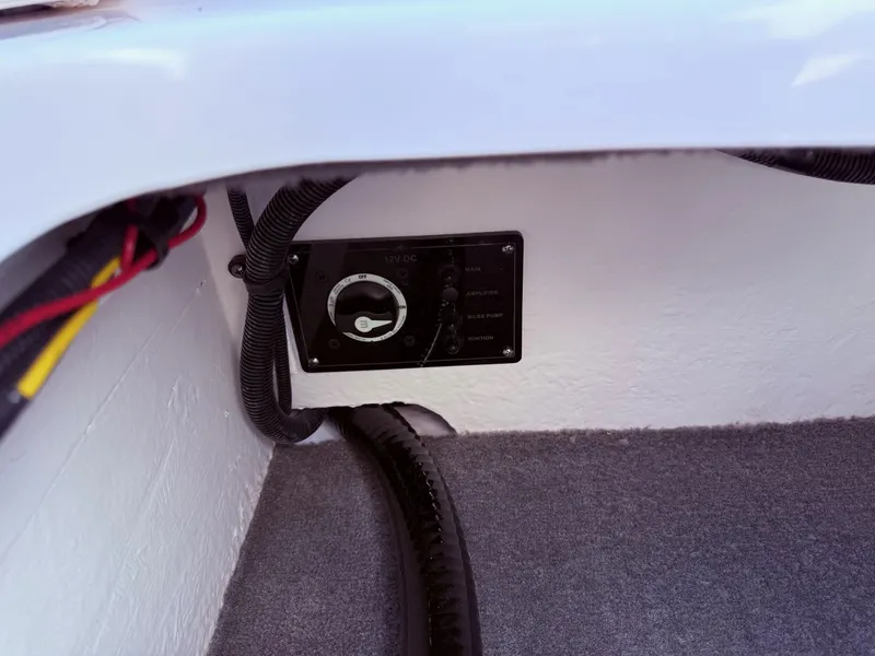 Slide: The Image of 2023 Monterey 224FS boat switch panel and wiring. - 26