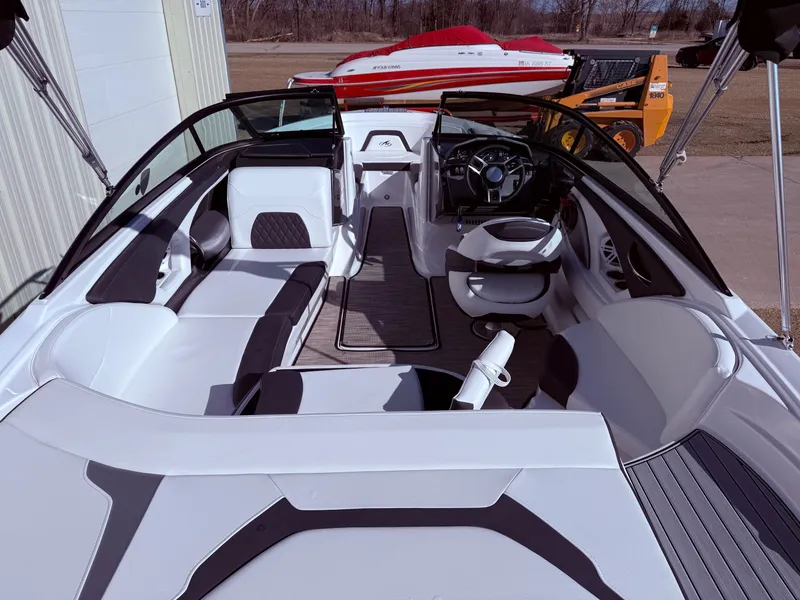 Slide: The Image of Interior of a 2023 Monterey 224FS boat with modern seating. - 9