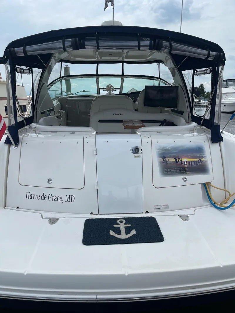 Slide: The Image of Rear view of a 2007 Sea Ray 380 Sundancer yacht in harbor. - 4