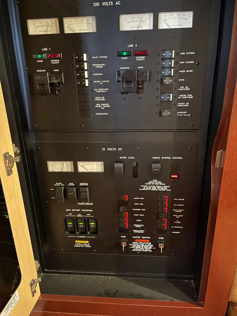 Slide: The Image of Electrical control panel of 2007 Sea Ray 380 Sundancer. - 44
