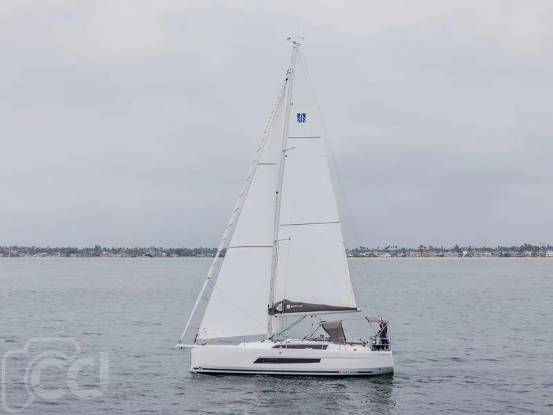Slide: The Image of 2023 Dufour 37 sailboat cruising on calm waters. - 3