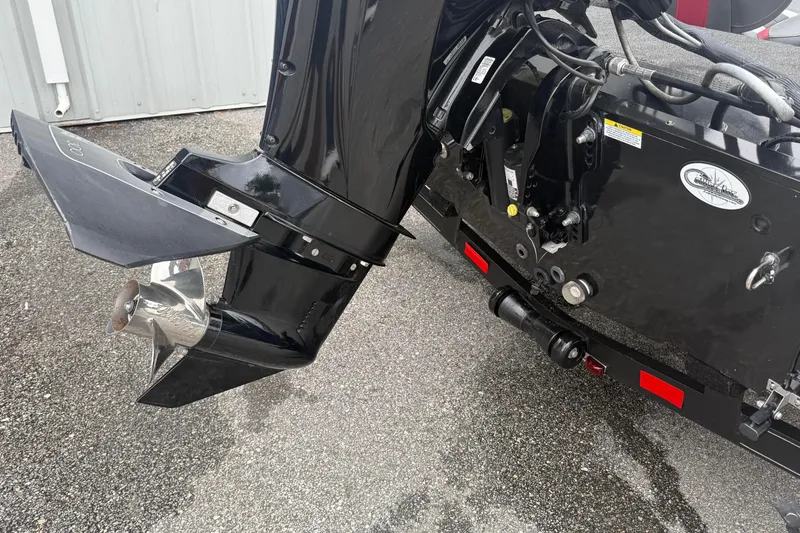 Slide: The Image of 2019 Ranger VS1660 boat motor and propeller close-up on a trailer. - 3