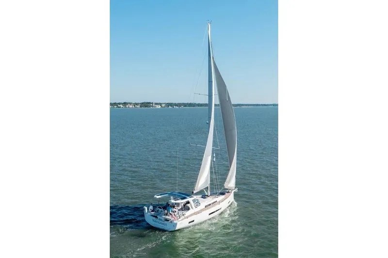 Slide: The Image of 2023 Hanse 460 sailboat cruising on open water under clear blue skies. - 13