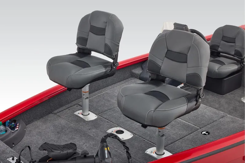 Slide: The Image of 2026 Tracker Pro Team 175 Crappie Edition boat interior with seating and fishing equipment. - 20