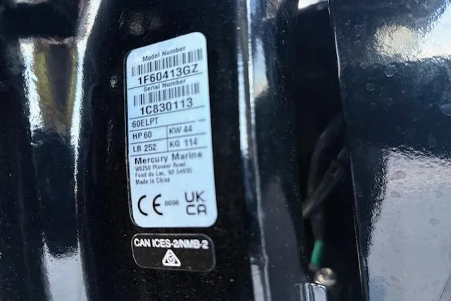 Slide: The Image of Label on a 2026 Tracker Pro Team 175 Crappie Edition boat engine, showing specifications and serial numbers. - 78