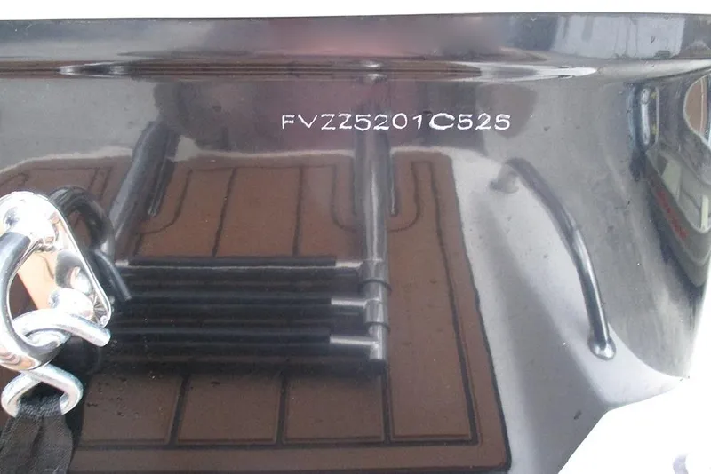 Slide: The Image of 2025 Pioneer 222 Islander boat hull with visible serial number. - 34