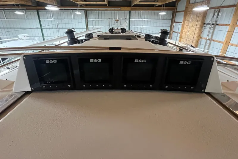 Slide: The Image of B&G navigation displays on a 2004 J Boats J/133 yacht in a storage facility. - 6