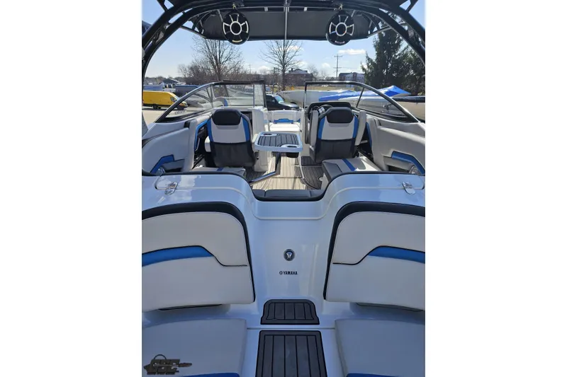 Slide: The Image of 2017 Yamaha Boats 242X E-Series interior with sleek seating and modern design. - 37
