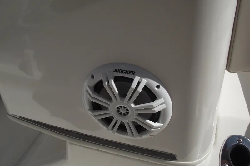 Slide: The Image of Kicker speaker on 2017 Robalo R160 Center Console boat. - 12