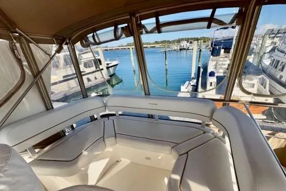 Slide: The Image of 2008 Silverton 36 Convertible yacht interior with marina view. - 13