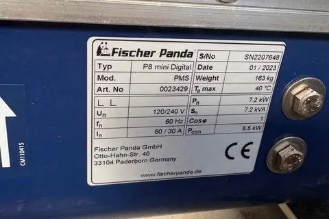 Slide: The Image of Fischer Panda generator label with specifications and contact details, model P8 mini Digital, dated 01/2023. - 33