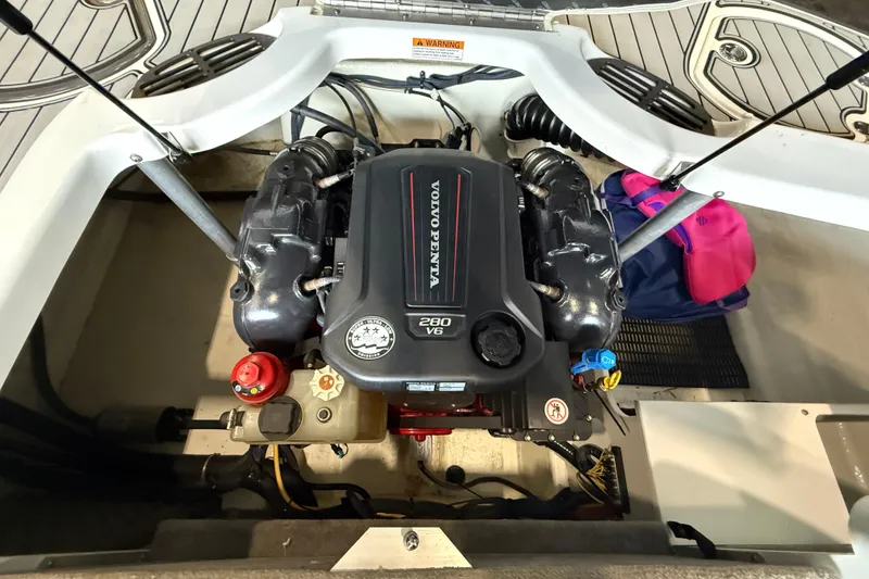 Slide: The Image of Engine compartment of a 2016 Monterey 224FS boat with Volvo Penta 280 V6 engine. - 19