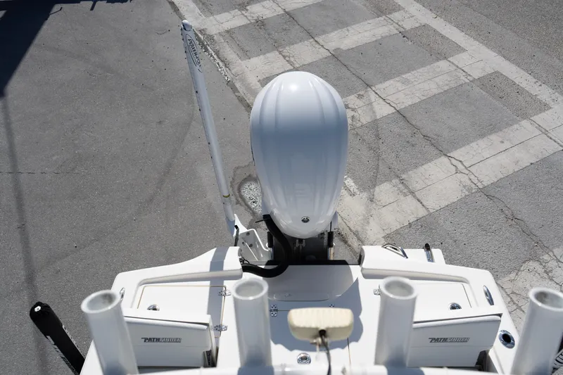 Slide: The Image of 2023 Pathfinder 2500 Hybrid boat with outboard motor, viewed from above. - 12