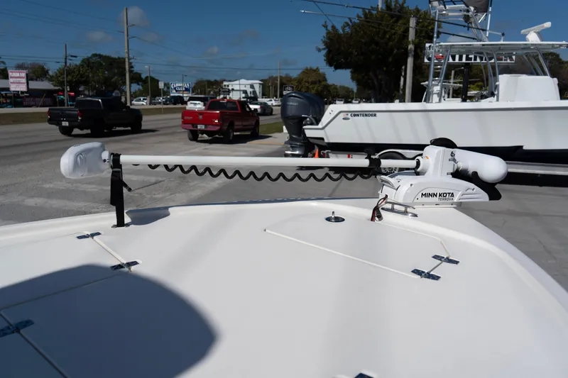Slide: The Image of 2023 Pathfinder 2500 Hybrid boat with Minn Kota trolling motor on deck. - 9