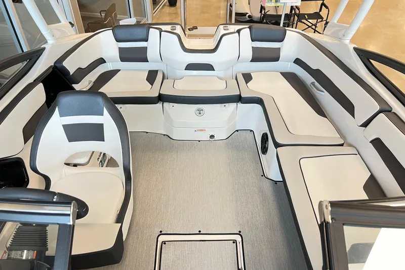 Slide: The Image of 2024 Yamaha Boats AR195 interior with sleek seating and modern design. - 8