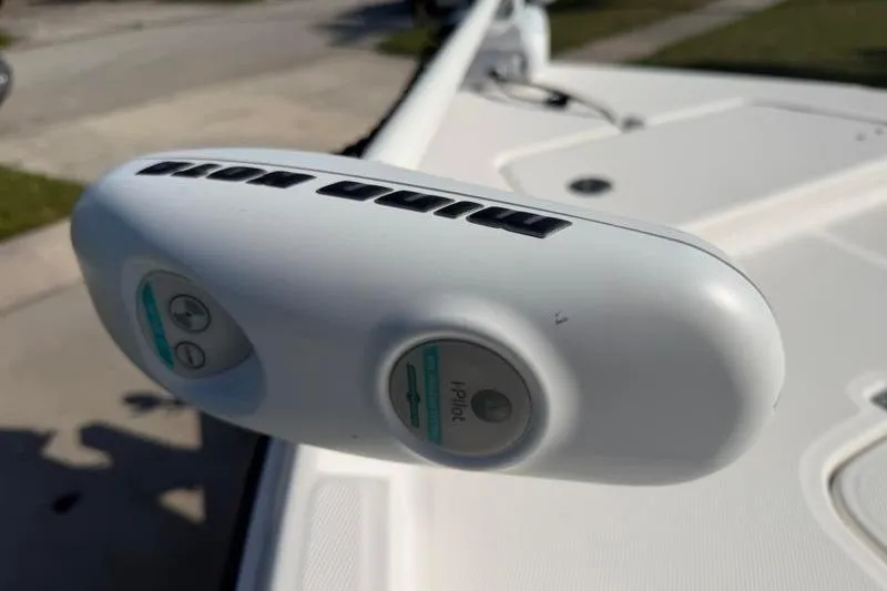 Slide: The Image of Minn Kota i-Pilot trolling motor on 2012 Edgewater 240 Inshore boat deck. - 31