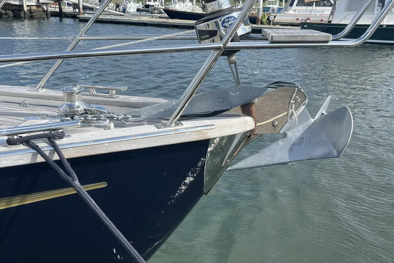 Slide: The Image of Bow of a 2017 Rustler 37 yacht with anchor and mooring line. - 5