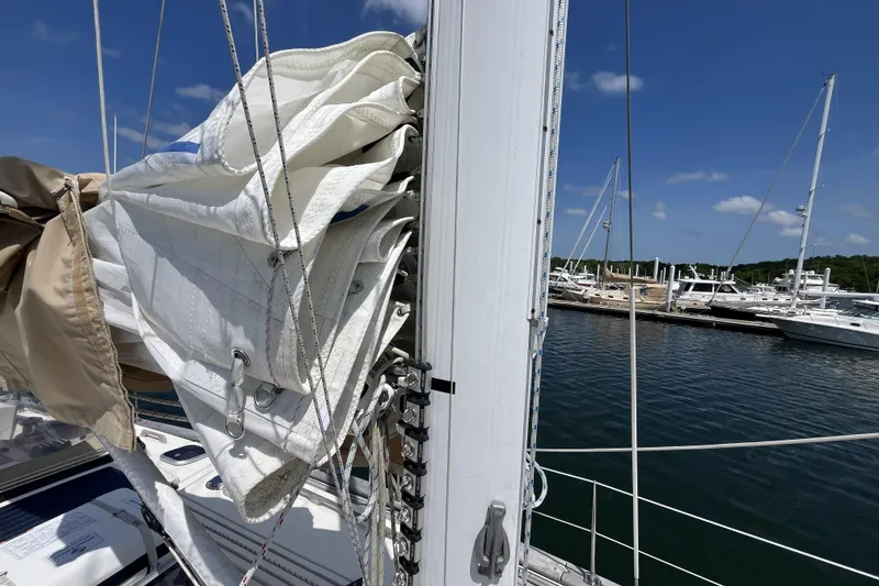 Slide: The Image of Sailboat mast and rigging on a 2017 Rustler 37 at a marina. - 70