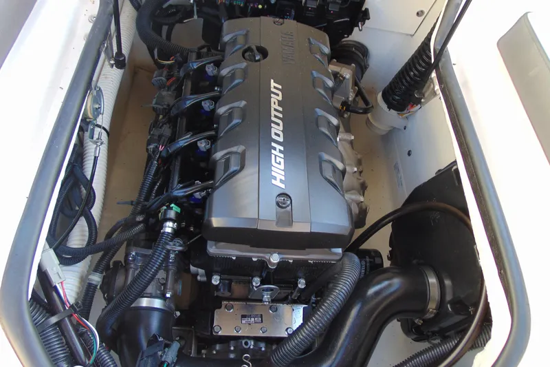 Slide: The Image of 2019 Yamaha AR190 boat engine compartment with high output motor. - 28