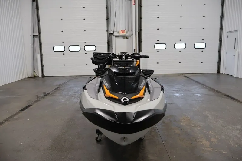 Slide: The Image of 2026 Sea-Doo FishPro Trophy 170 jet ski in a garage setting. - 3