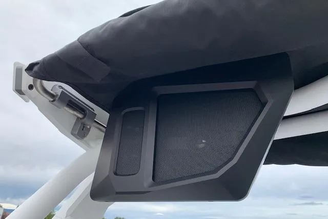 Slide: The Image of 2026 Supra SA 450 boat speaker system under canopy, showcasing modern design. - 19