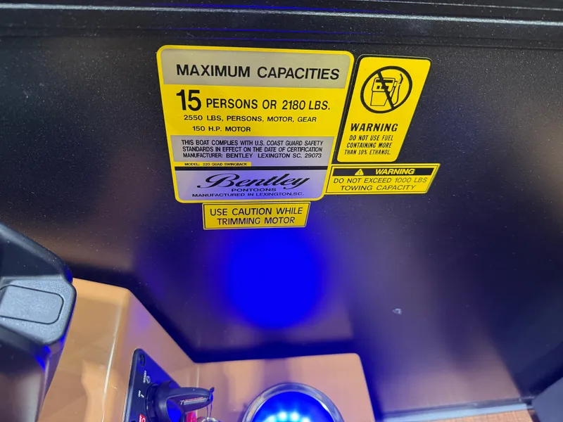 Slide: The Image of Safety label on Bentley Pontoons Legacy 220 QSB, model year 2026. - 15