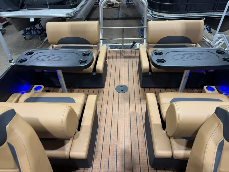 Slide: The Image of Interior of 2026 Bentley Pontoons Legacy 220 QSB with luxurious seating. - 18