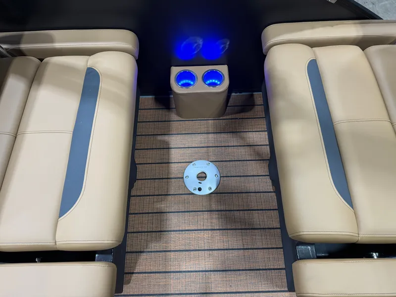 Slide: The Image of Interior of Bentley Pontoons Legacy 220 QSB with blue lighting. - 20