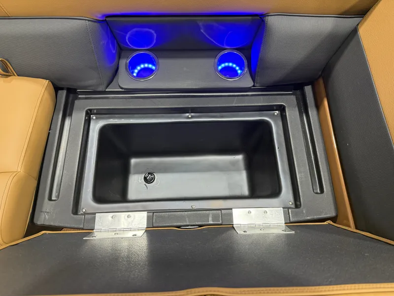 Slide: The Image of Interior of Bentley Pontoons Legacy 220 QSB with illuminated cup holders. - 31