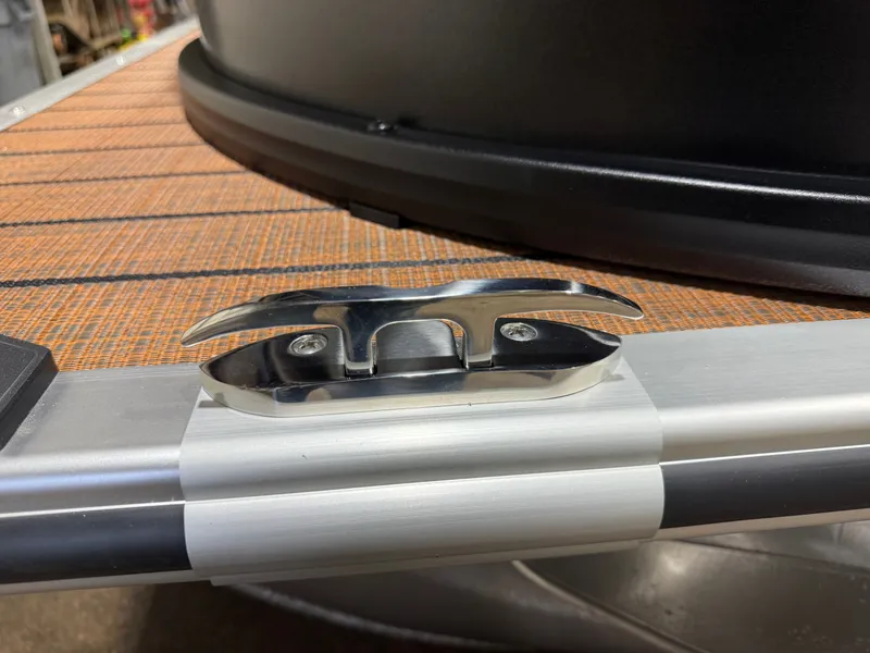 Slide: The Image of Close-up of boat deck with stainless steel cleat, Bentley Pontoons 2026. - 37