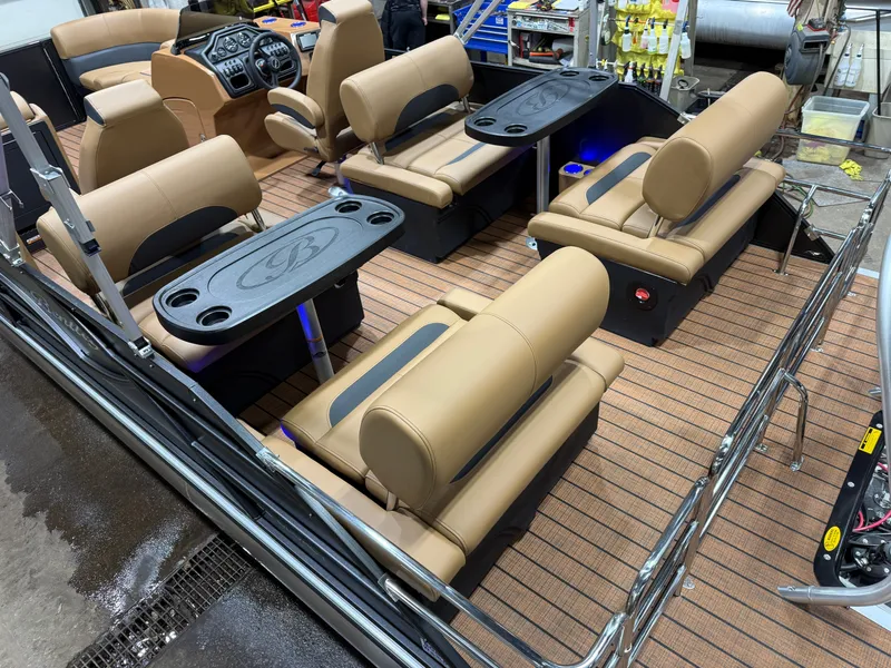 Slide: The Image of Interior of 2026 Bentley Pontoons Legacy 220 QSB with luxurious seating. - 4