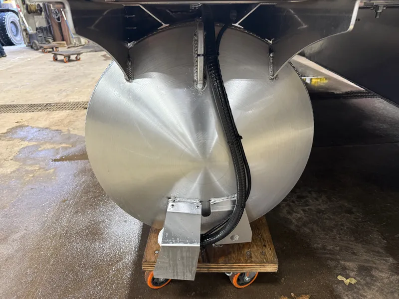 Slide: The Image of Bentley Pontoons Legacy 220 QSB underside with aluminum structure, 2026 model. - 40