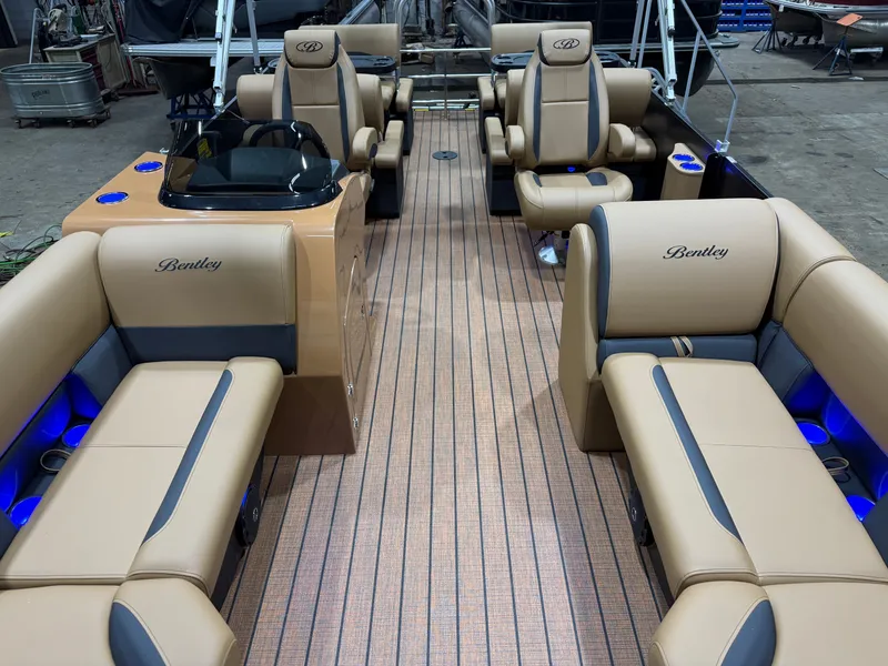 Slide: The Image of Interior of 2026 Bentley Pontoons Legacy 220 QSB with luxurious seating. - 6