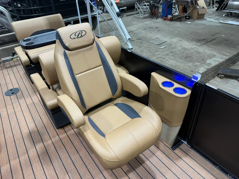 Slide: The Image of Interior of 2026 Bentley Pontoons Legacy 220 QSB with luxurious seating. - 9
