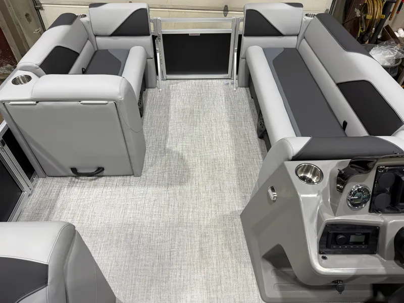 Slide: The Image of Interior of 2026 Tahoe Sport Rear Fish 2180 boat, gray upholstery. - 28