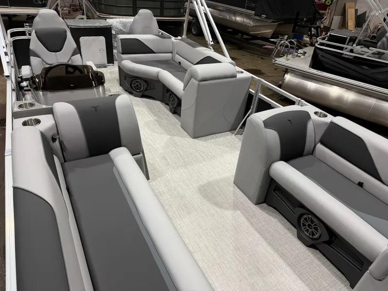Slide: The Image of Interior of 2026 Tahoe Sport Rear Fish 2180 boat with gray seating. - 31