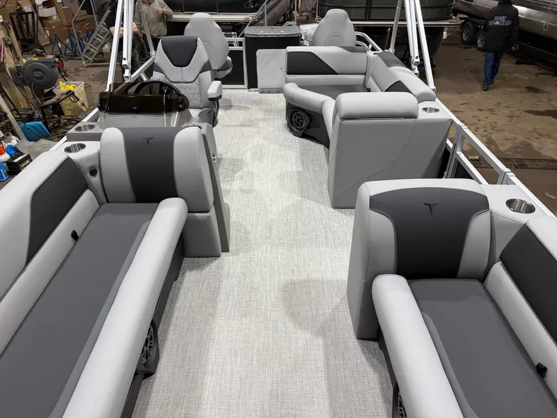 Slide: The Image of Interior of 2026 Tahoe Sport Rear Fish 2180 boat, gray upholstery. - 7