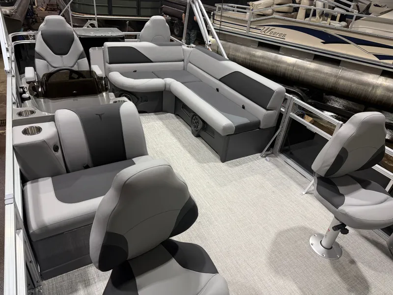 Slide: The Image of Interior of Tahoe Sport Quad Fish 1980 Pontoon 2026, luxurious seating. - 30