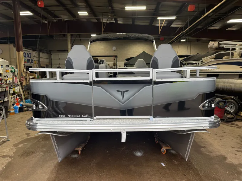Slide: The Image of 2026 Tahoe Sport Quad Fish Pontoon in warehouse - 32