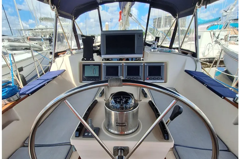 Slide: The Image of Cockpit of a 1996 Island Packet 40 sailboat. - 38