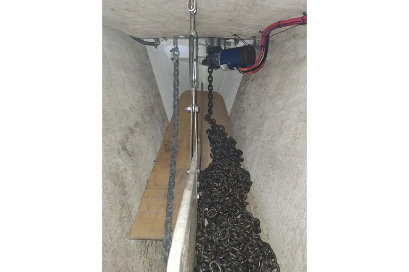 Slide: The Image of Anchor chain locker of 1996 Island Packet 40 sailboat. - 52