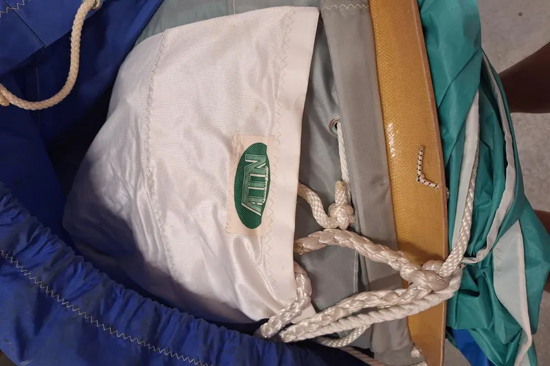 Slide: The Image of Sailboat equipment with ropes and fabric, Island Packet 40, 1996 model. - 55