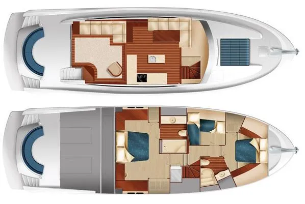 Slide: The Image of Manufacturer Provided Image: Floor plan of 2013 Hatteras 60 Motor Yacht, showcasing upper and lower decks. - 31