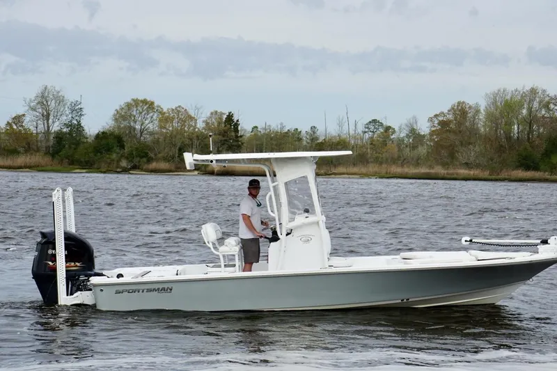 Slide: The Image of 2021 Sportsman Tournament 234 Bay Boat on a calm river. - 5