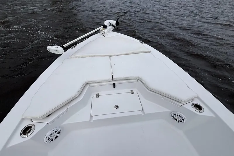 Slide: The Image of 2021 Sportsman Tournament 234 Bay Boat bow view on water. - 8