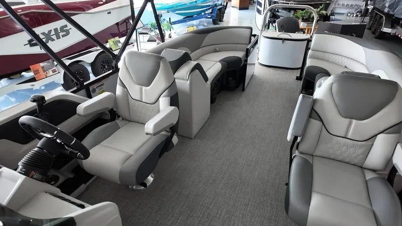 Slide: The Image of Interior of 2025 Avalon LSZ pontoon boat with luxurious seating. - 15