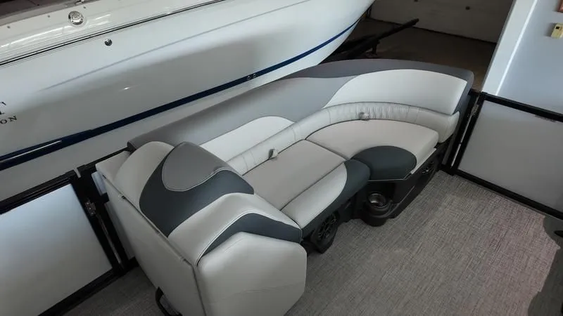 Slide: The Image of Luxurious seating in the Avalon LSZ 2025 pontoon boat. - 30