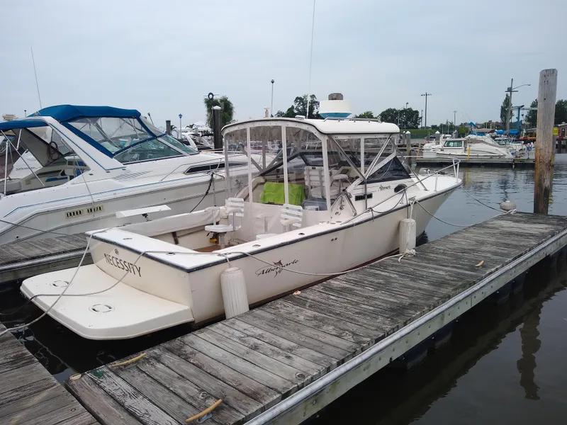 The Image of 1988 Albemarle 27 Express Fisherman boat docked at a marina. - 1