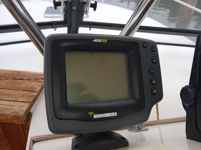 Slide: The Image of Fishfinder on 1988 Albemarle 27 Express Fisherman boat dashboard. - 14