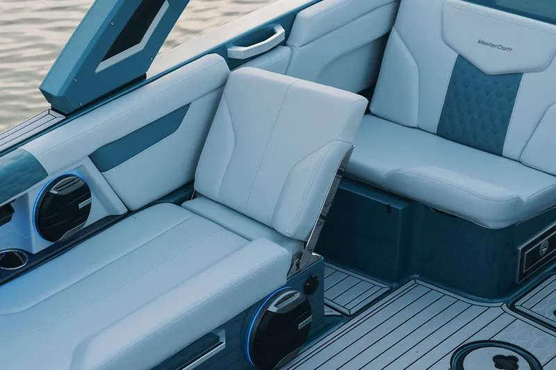 Slide: The Image of Manufacturer Provided Image: 2026 MasterCraft XT24 boat interior with luxurious seating and modern design. - 6